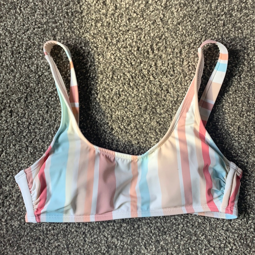Rainbow pastel striped bikini top swimsuit